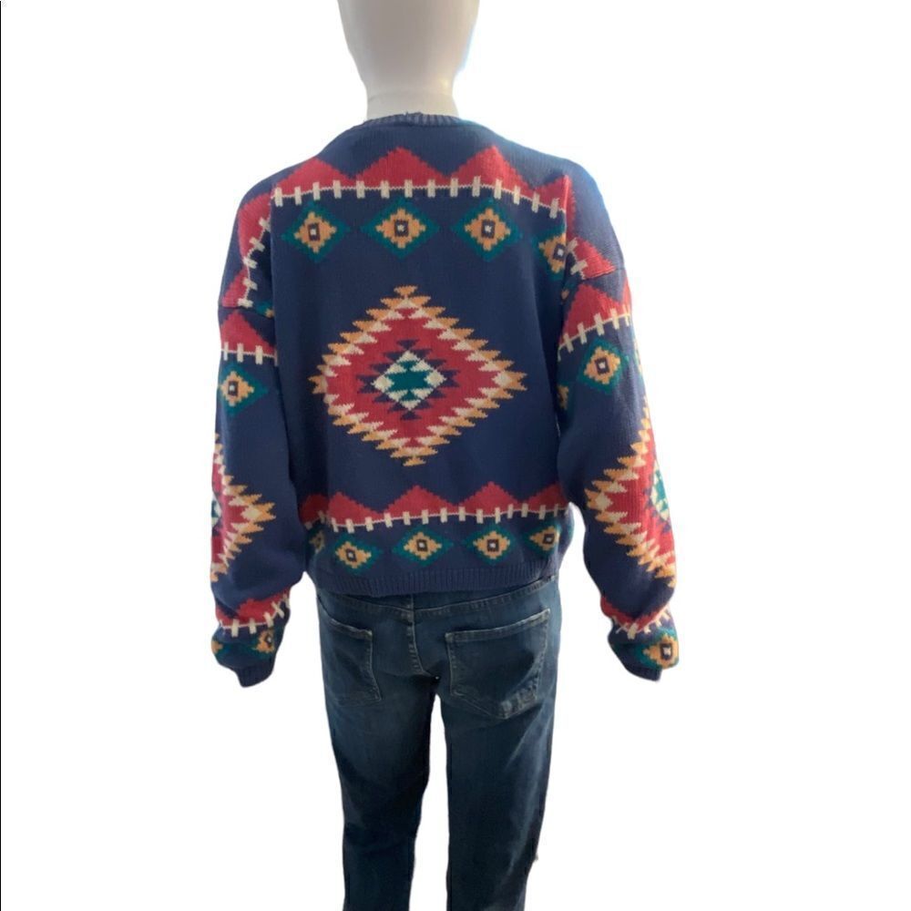 Vintage Nuovo Southwestern Knit 3 Button Cardigan Sweater Womens Medium Blue Pin - Picture 6 of 10